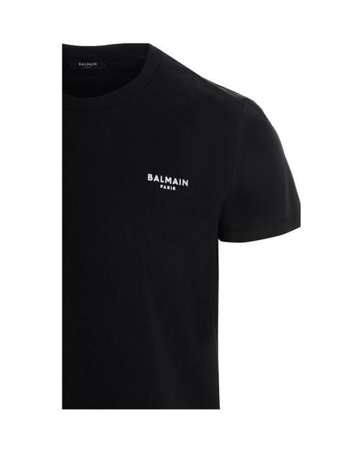 Balmain Black Logo Embroidered Crewneck T-Shirt for men