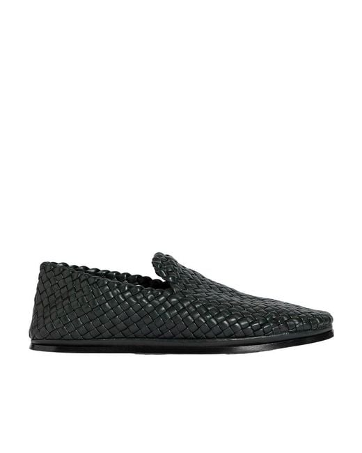 Bottega Veneta Black Intrecciato Motif Slip-On Shoes for men