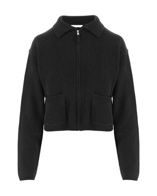 Allude Black Zip-Up Collar Cardigan