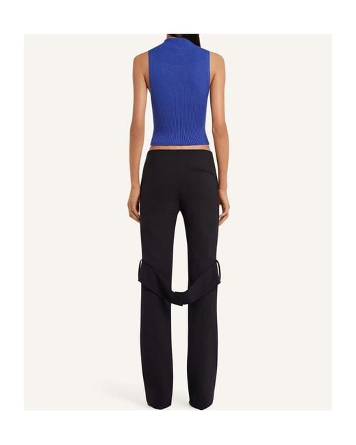 Courreges Blue Courrèges Mock-Neck Cropped Ribbed Tank Top