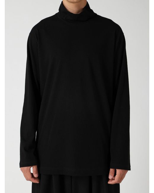 Yohji Yamamoto Black Soft Single Jersey High Neck Long Slv Tee for men