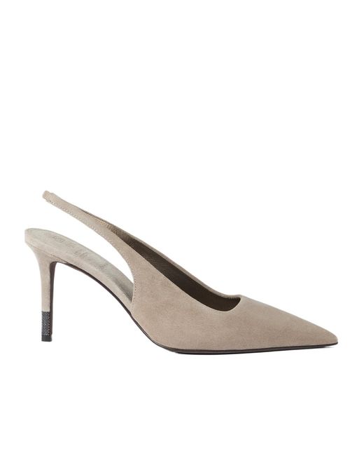 Brunello Cucinelli White Pointed Toe Slingback Pumps