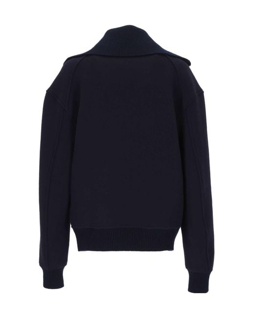 Jil Sander Blue Half-Zip Funnel-Neck Sweater