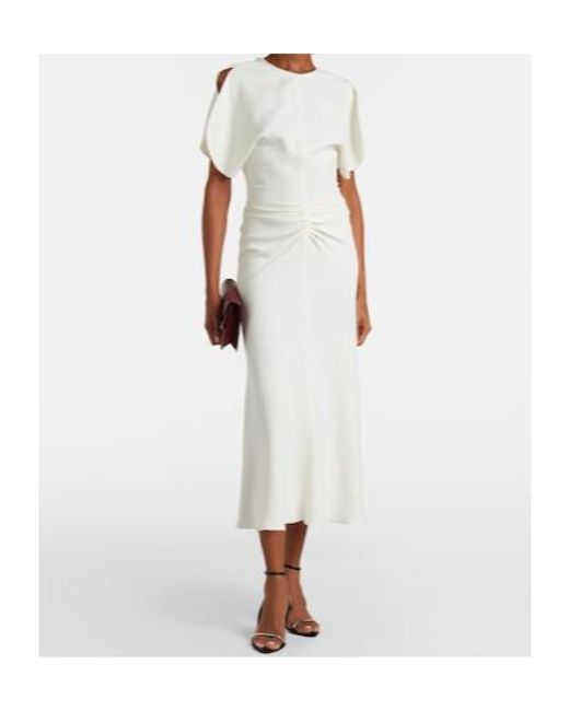Victoria Beckham White Bela Gathered Cady Midi Dress