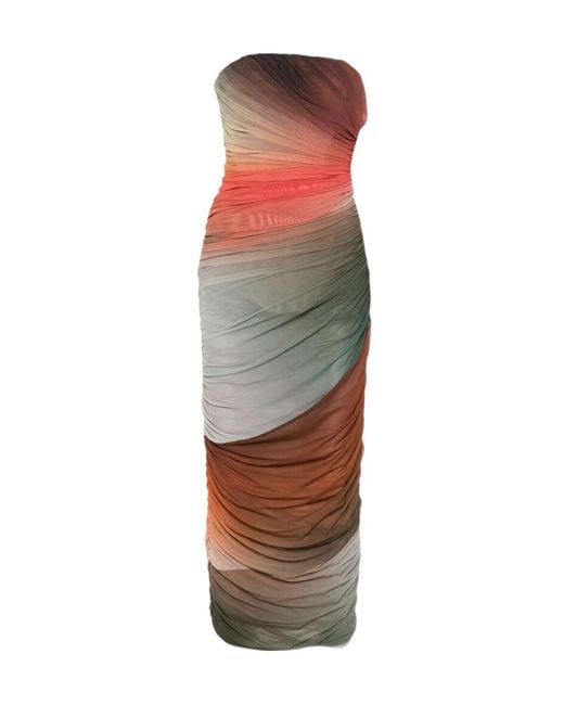 The Attico Brown The Ruched-Detail Strapless Midi Dress
