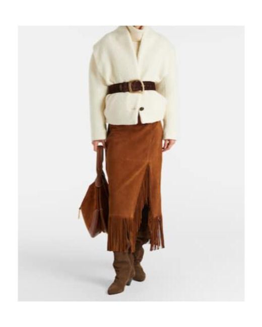Polo Ralph Lauren Brown Fringed Suede Midi Skirt
