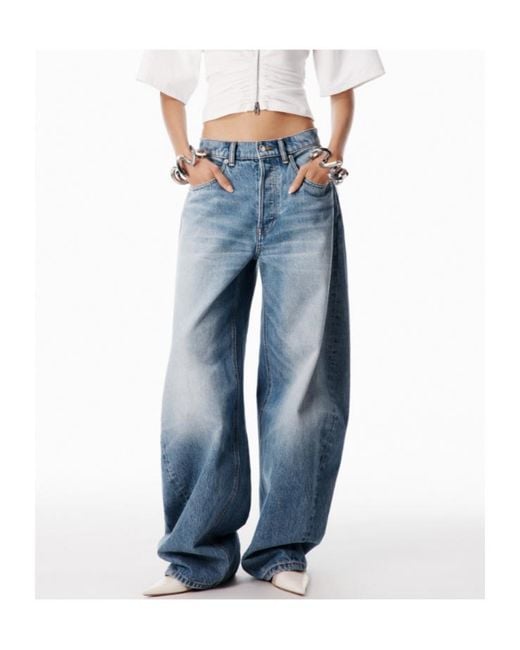 Alexander Wang Blue Button Barrel-Leg Jeans