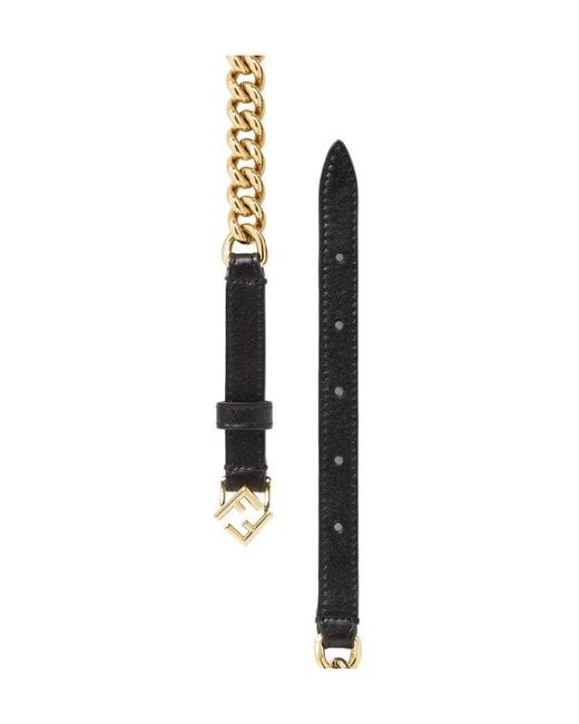 Fendi White Ff Diamonds Chain Leather Belt