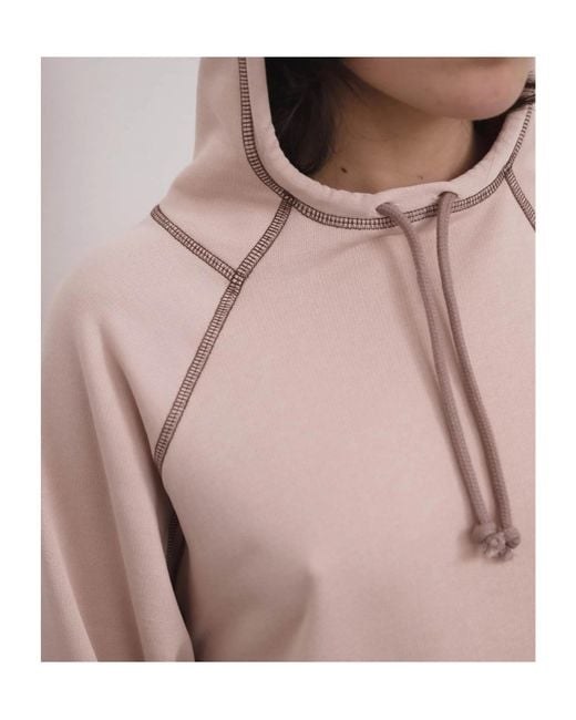Baserange Pink Fold Contrast-Stitch Raglan-Sleeve Hoodie