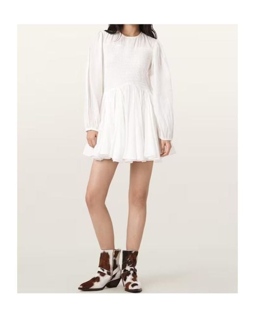 AllSaints White Chia Smocked Mini Dress
