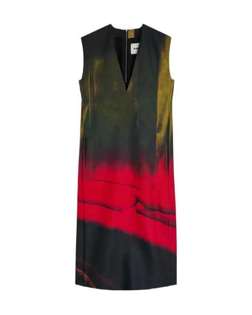 Jil Sander Red Printed Midi Dress