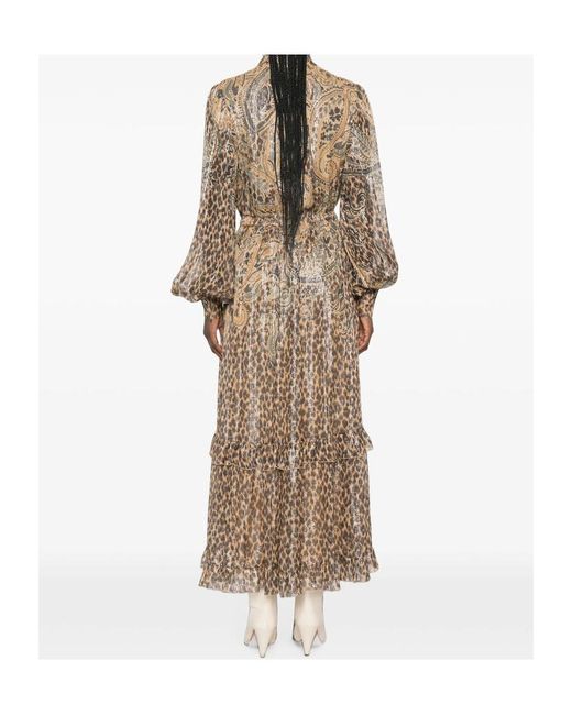 Etro Natural Paisley Leopard-Print Maxi Dress