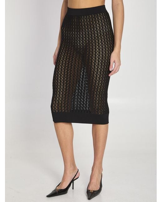 Saint Laurent Black Knitted Midi Pencil Skirt