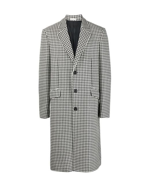 McQueen Gray Houndstooth Single-Breasted Coat for men