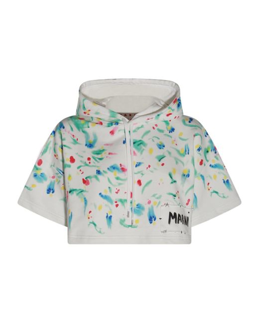 Marni Blue Logo Patch Cropped Hoodie