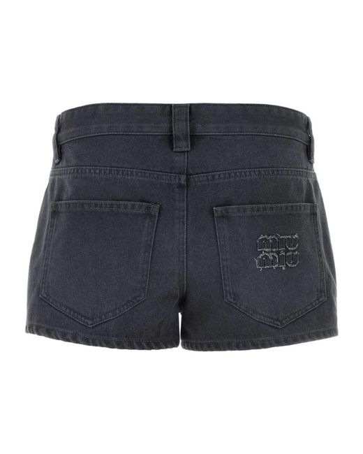 Miu Miu Blue Logo-Detailed Shorts