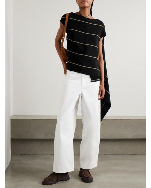 Proenza Schouler Black Sutton Asymmetrical Striped Top