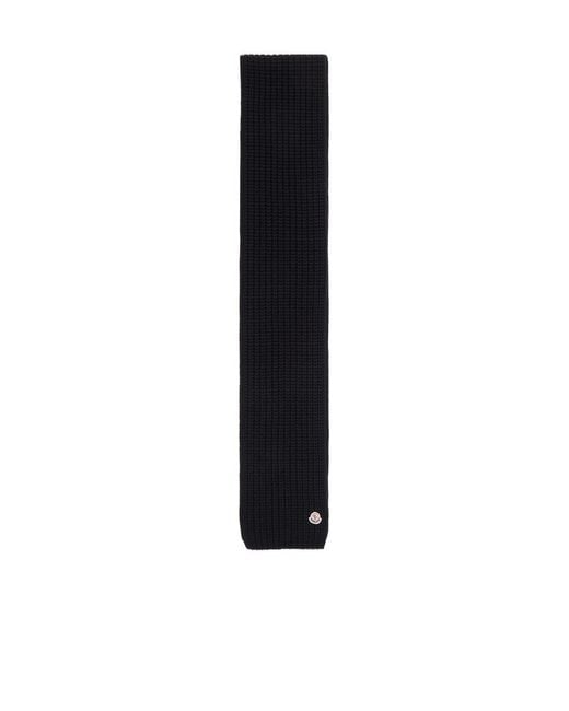 Moncler Black Logo Patch Knitted Scarf