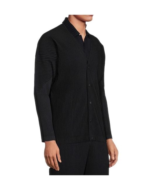 Issey Miyake Black Basics Panelled Plissé Cardigan for men
