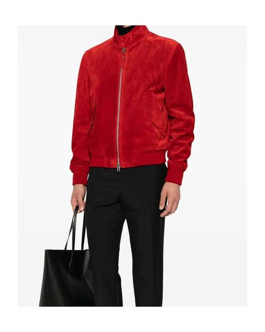 Tom Ford Red Long-Sleeved Suede Leather Jacket for men