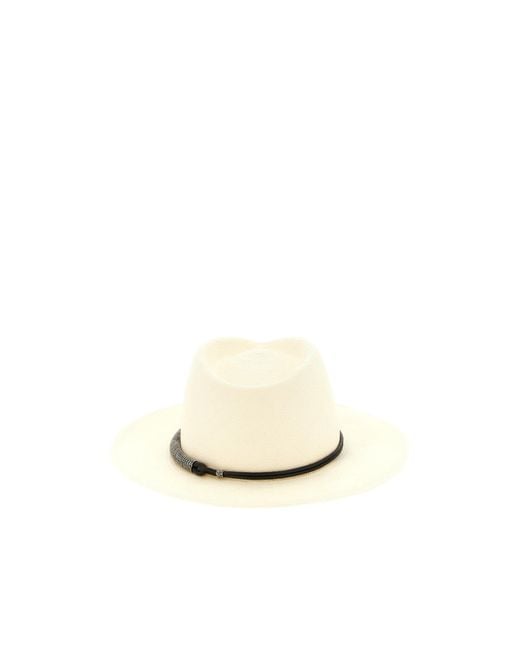 Brunello Cucinelli White Embellished Interwovened Hat