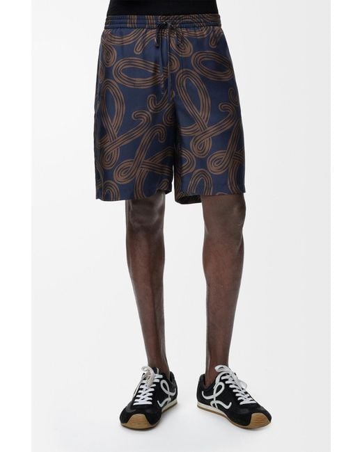 Loewe Blue Mid Rise Drawstring Shorts for men