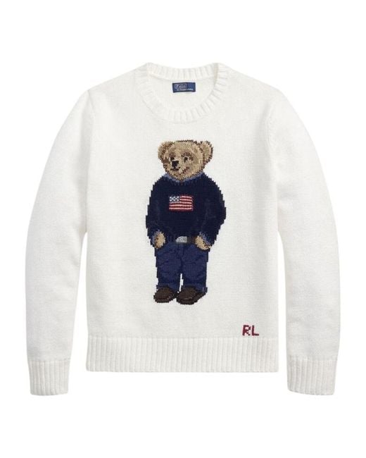 Polo Ralph Lauren White Polo Bear Intarsia Crewneck Jumper
