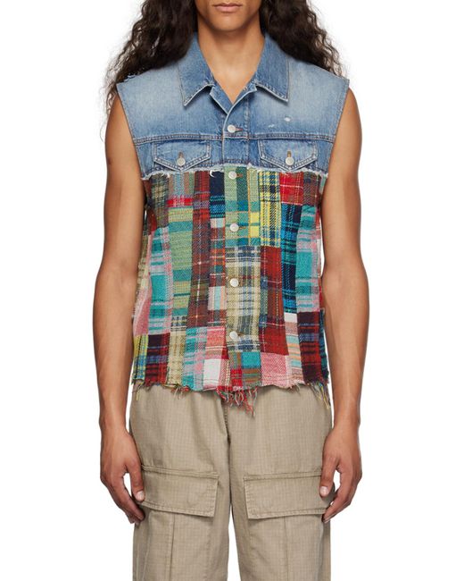 Acne Blue Denim Plaid Spliced Vest for men