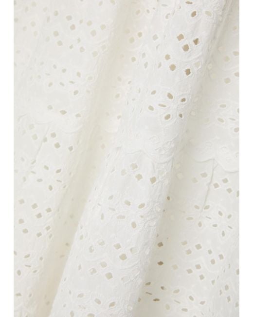 Rixo White Embroidered Cotton Midi Skirt