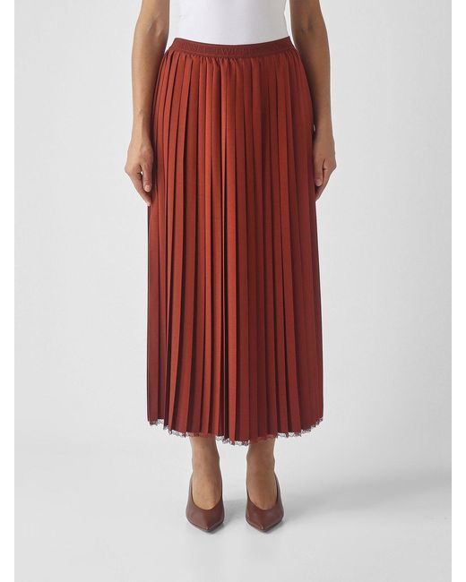 Twinset Red Pleated Rawedge Midi Skirt