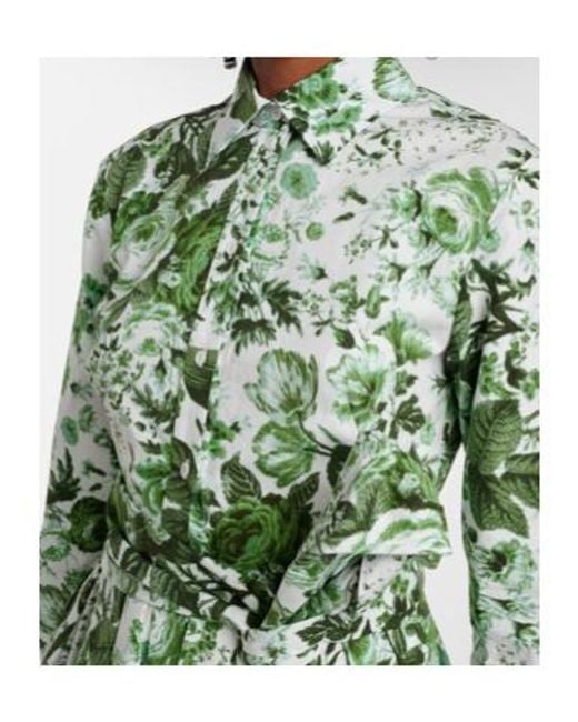 Erdem Green Floral Cotton Shirt Dress