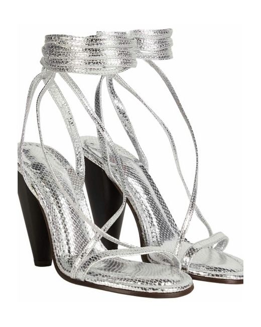 Isabel Marant White Metallic Snake-Print Leather High-Heel Sandals