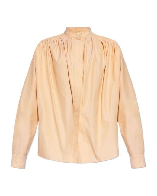 Etro Natural Pleated Long-Sleeved Blouse