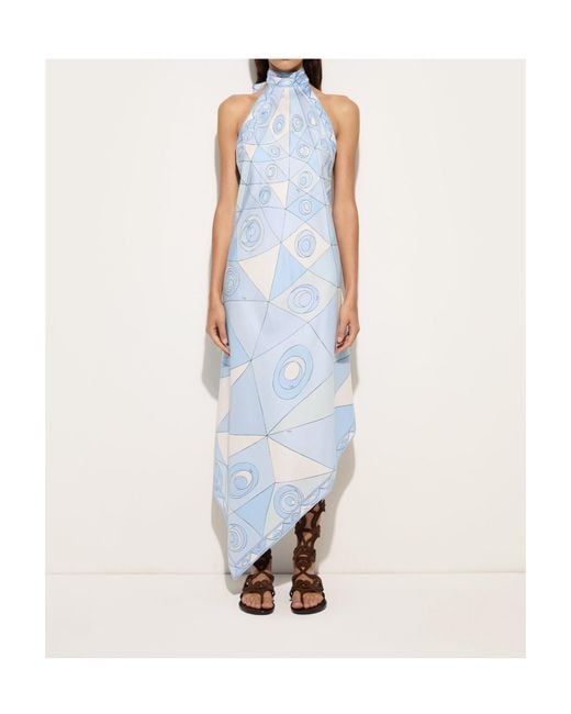 Emilio Pucci Blue Occhi-Print Silk Dress
