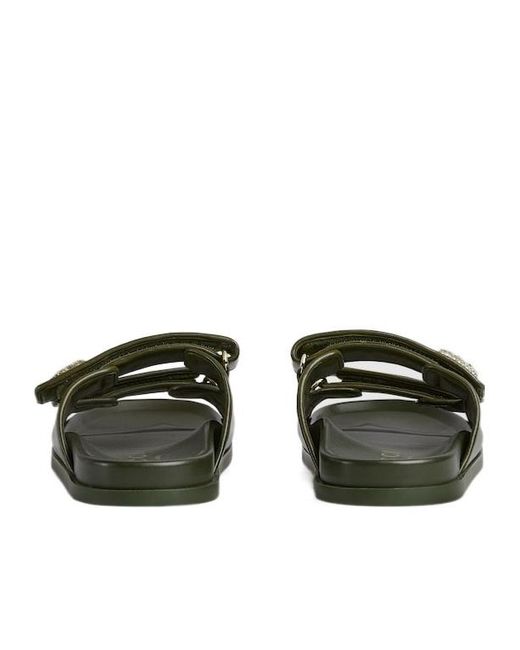 Gucci Green Crystal Double Strap Flat Sandals