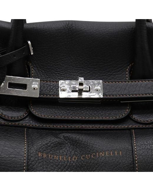 Brunello Cucinelli Black Weekender Country Logo Detailed Luggage Bag for men