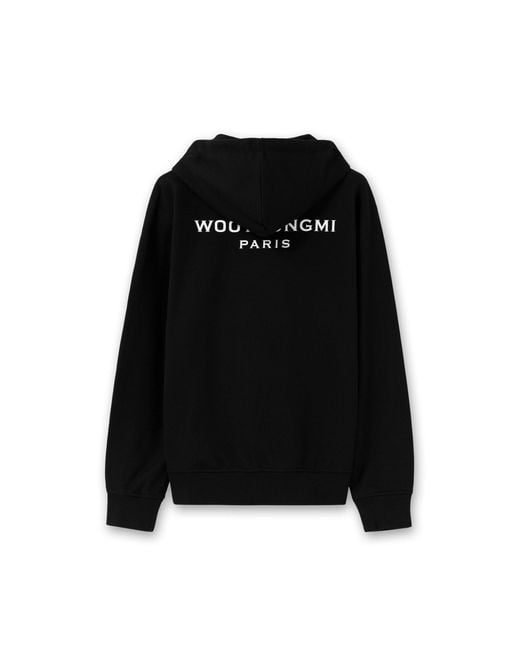 Wooyoungmi Black Drawstring Hood Logo Sweatshirt for men