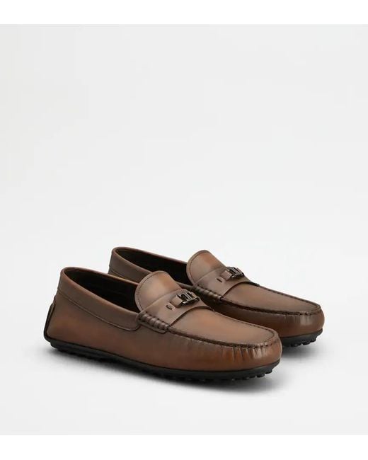 Tod's Brown City Gommino 76L Logo-Detail Loafers for men