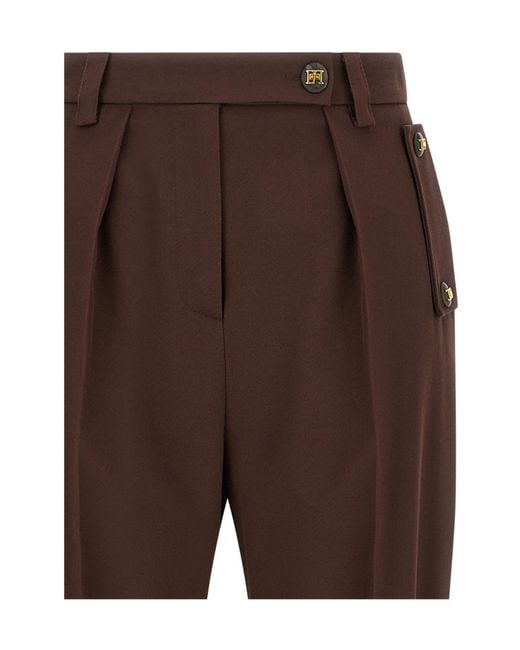 Elisabetta Franchi Brown Pleated Straight Leg Trousers