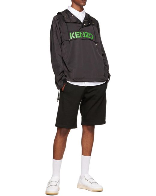 KENZO Black Logo Printed Drawstring Hoodie for men