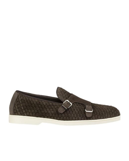 Doucal's Brown Dark Woven Suede Double-Buckle Loafer for men