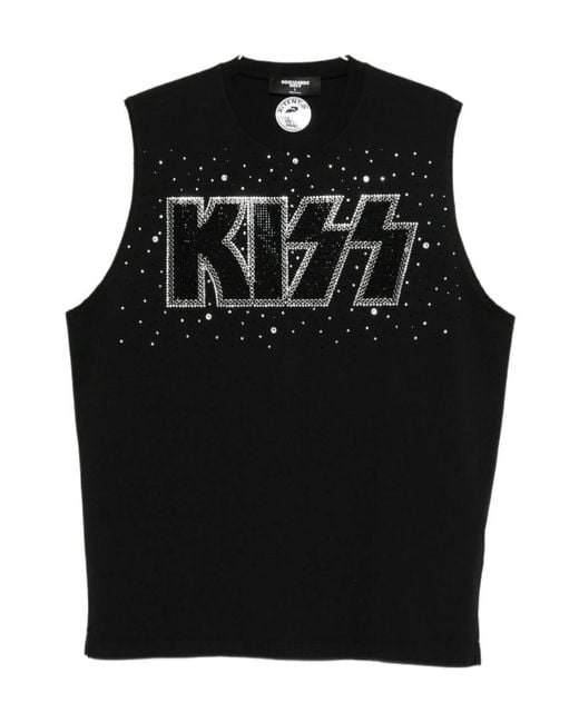 DSquared² Black X Kiss Embellished Crewneck Tank Top for men