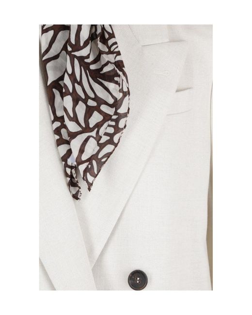 Brunello Cucinelli White Scarf Detailed Tailored Blazer