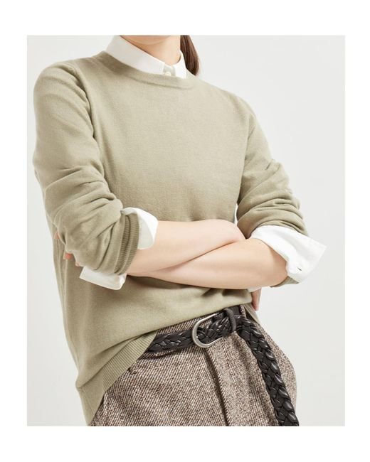 Brunello Cucinelli Gray Cashmere Crew-Neck Sweater