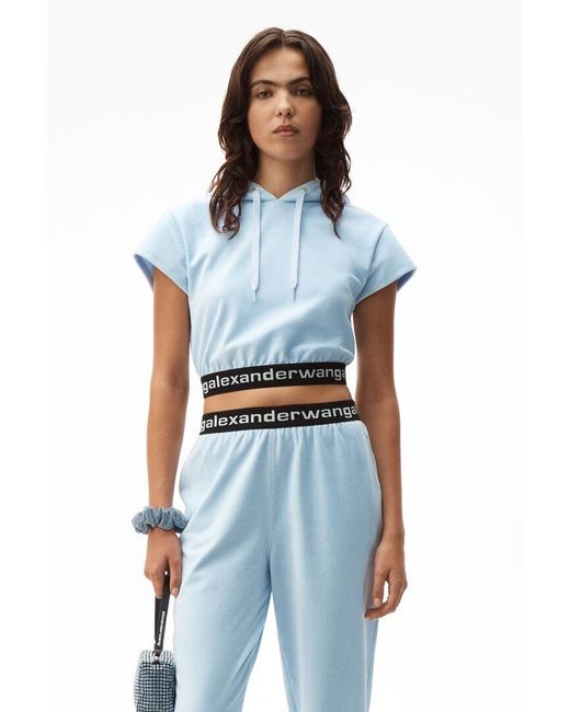 Alexander Wang Blue Cropped Corduroy Hoodie