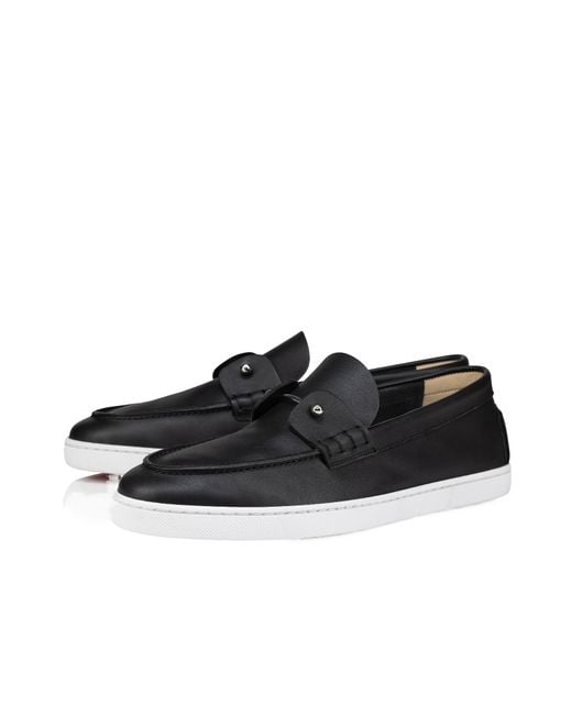 Christian Louboutin Black Chambeliboat Leather Boat Shoes for men