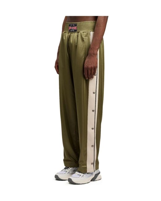 Palm Angels Green Boxe Button Track Trousers for men