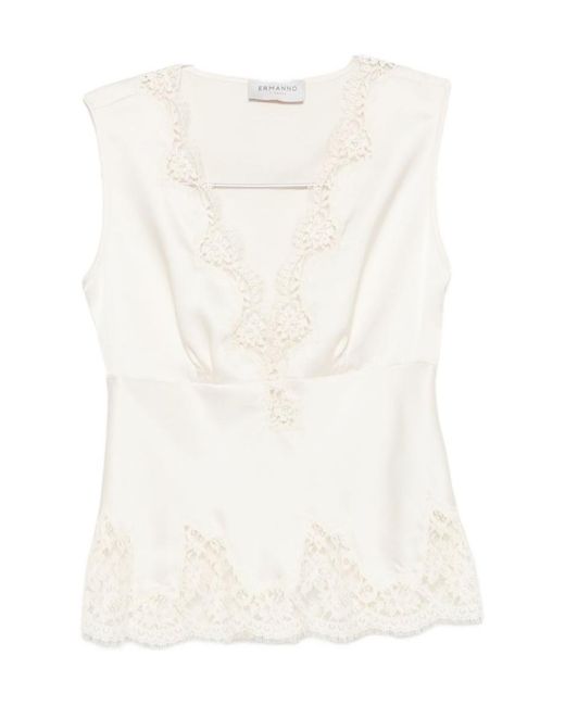 ERMANNO FIRENZE White Lace-Detail Tank Top