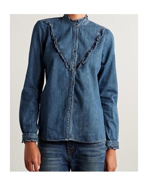 Nili Lotan Blue Marcela Ruffled-Collar Shirt