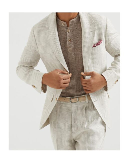 Brunello Cucinelli White Prince Of Wales Blazer for men